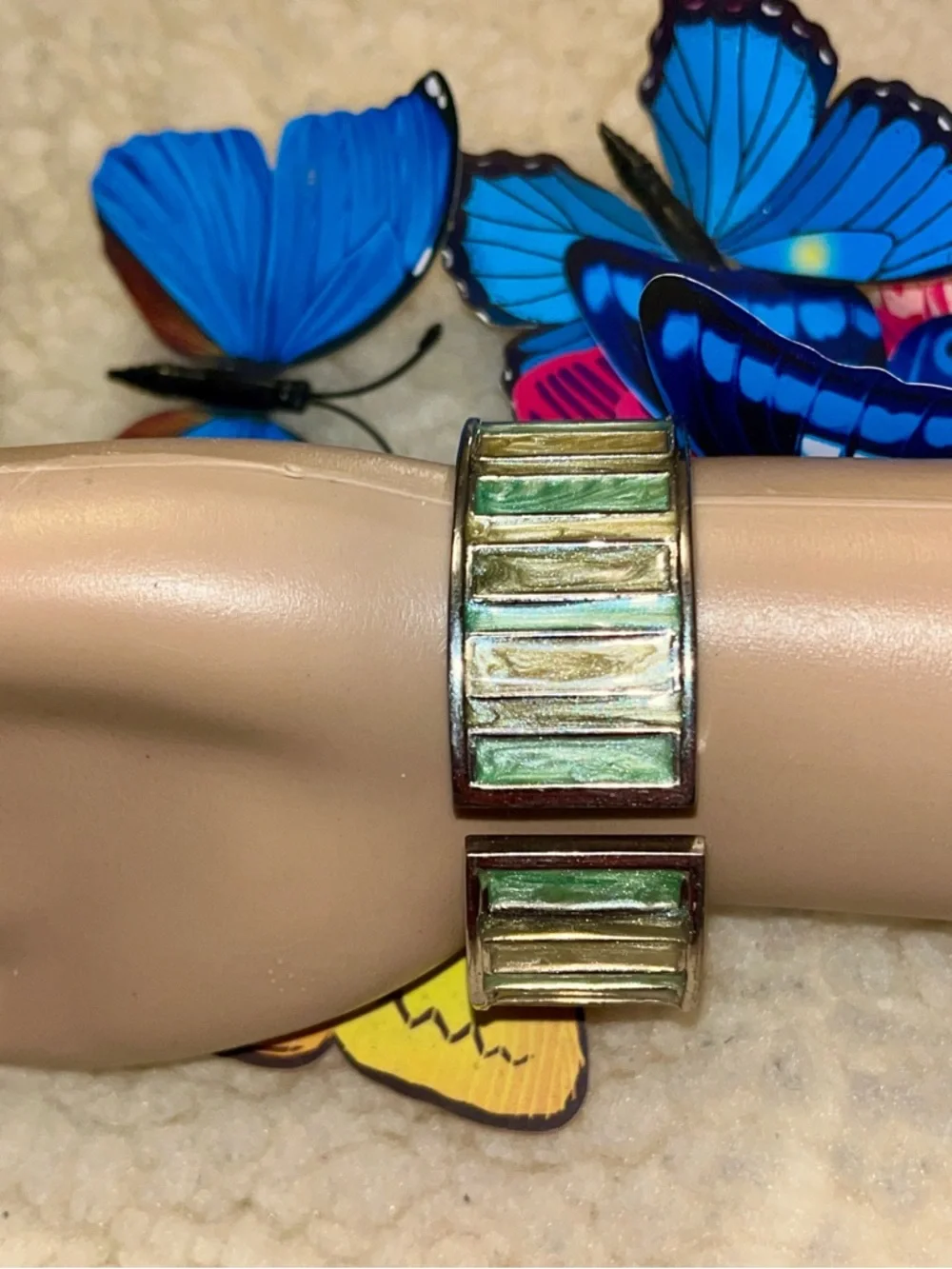 Silver Tone Women's Square Dial Watch with Blue Butterfly Accent